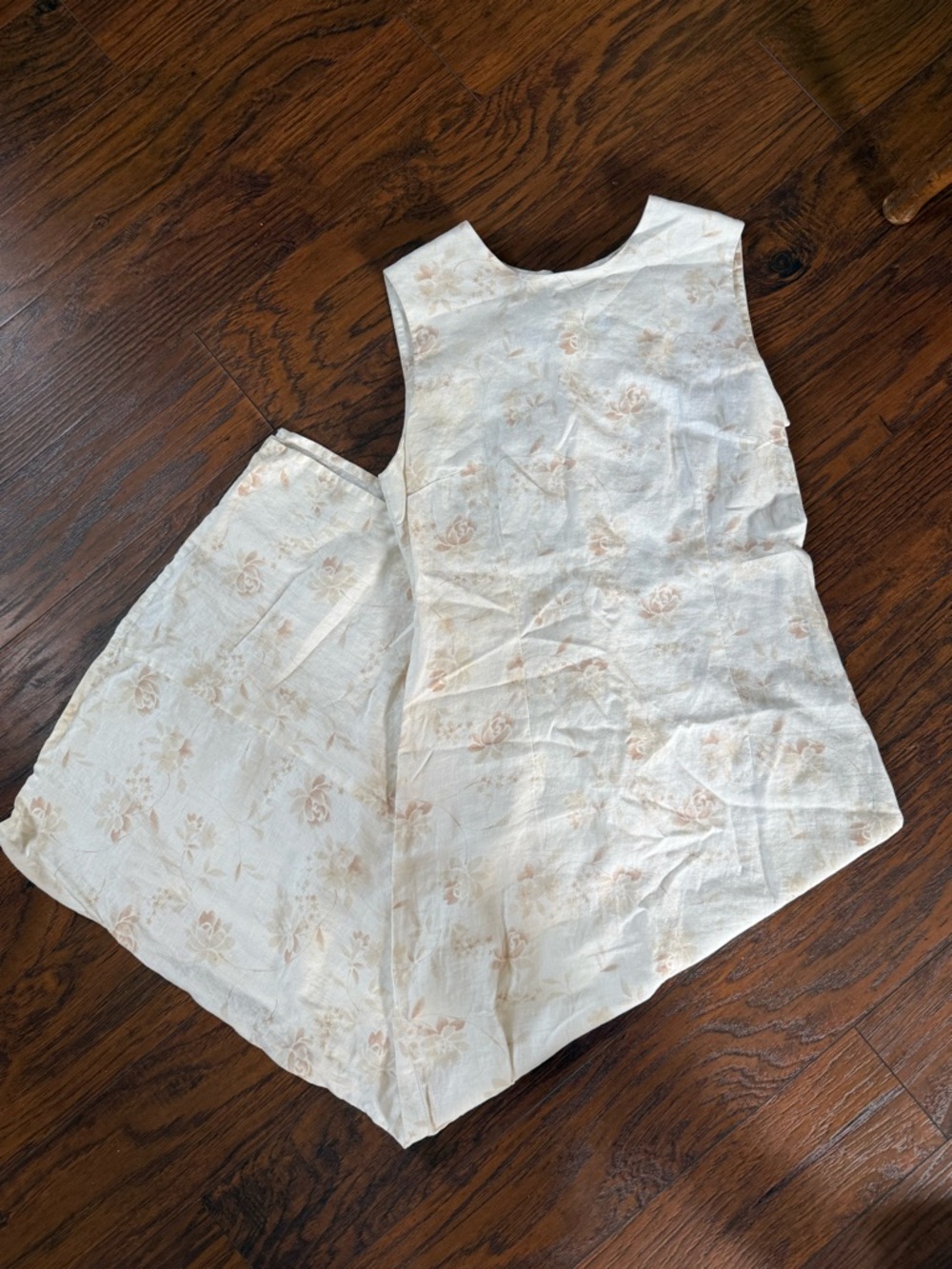 Vintage 100% Linen Rafaella Cream Floral Midi Maxi Summer Dress